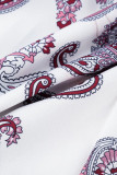 White Elegant Print Split Joint Frenulum With Belt Half A Turtleneck Cake Skirt Dresses