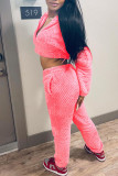 Pink Casual Solid Patchwork Zipper Hooded Collar Long Sleeve Two Pieces