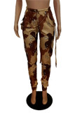 Multicolor Fashion Casual Camouflage Print Patchwork Regular Mid Waist Conventional Full Print Bottoms