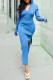 Blue Casual Solid Patchwork Slit Hooded Collar Straight Dresses