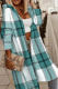Green Casual Plaid Hooded Collar Outerwear