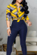 Yellow Casual Print Patchwork Turndown Collar Long Sleeve Two Pieces