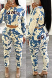 Red Fashion Casual Letter Print Basic O Neck Long Sleeve Two Pieces