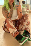 Multicolor Fashion Casual Camouflage Print Patchwork Regular Mid Waist Conventional Full Print Bottoms