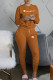 Apricot Fashion Sportswear Print Letter O Neck Long Sleeve Two Pieces