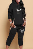 Grey Casual Print Patchwork Hooded Collar Long Sleeve Two Pieces