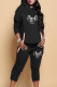 Black Casual Print Patchwork Hooded Collar Long Sleeve Two Pieces