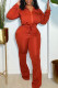 Brick Red Casual Solid Patchwork Zipper Zipper Collar Long Sleeve Two Pieces