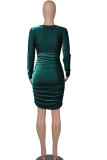 Red Sexy Solid Patchwork Fold V Neck One Step Skirt Dresses