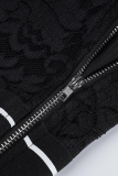 Black Sexy Print Lace Letter U Neck Skinny Jumpsuits