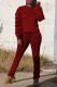 Burgundy Fashion Casual Solid Fold O Neck Long Sleeve Two Pieces