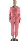Pink Casual Solid Patchwork Zipper Hooded Collar Long Sleeve Two Pieces
