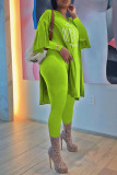 Red Fashion Casual Print Slit V Neck Long Sleeve Two Pieces