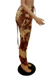 Multicolor Fashion Casual Camouflage Print Patchwork Regular Mid Waist Conventional Full Print Bottoms