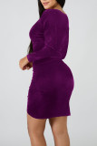 Purple Sexy Solid Split Joint Fold Asymmetrical V Neck Dresses