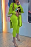 Fluorescent Color Fashion Casual Print Slit V Neck Long Sleeve Two Pieces
