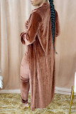 Coffee Fashion Casual Solid Cardigan Turndown Collar Long Sleeve Two Pieces