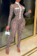 Black And White Sexy Print Patchwork Half A Turtleneck Skinny Jumpsuits