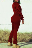Yellow Fashion Casual Solid Fold O Neck Long Sleeve Two Pieces