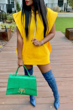 Yellow Fashion Casual Solid Basic Hooded Collar Dresses