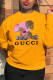 Yellow Casual Cute Character Patchwork O Neck Tops
