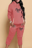 Grey Casual Print Patchwork Hooded Collar Long Sleeve Two Pieces