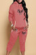 Brown Casual Print Patchwork Hooded Collar Long Sleeve Two Pieces
