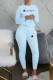 Light Blue Fashion Sportswear Print Letter O Neck Long Sleeve Two Pieces