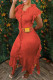 Tangerine Red Casual Solid Tassel Patchwork Straight Dresses (Without Belt)