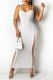 White Fashion Sexy Solid Bandage Hollowed Out Spaghetti Strap Long Dress