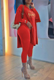 Fluorescent Color Fashion Casual Letter Print Slit V Neck Long Sleeve Two Pieces