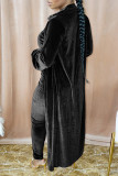 Coffee Fashion Casual Solid Cardigan Turndown Collar Long Sleeve Two Pieces