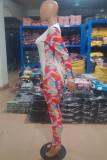 Red Fashion Casual Print Patchwork O Neck Regular Jumpsuits
