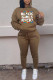 Khaki Fashion Casual Letter Print Basic Hooded Collar Long Sleeve Two Pieces