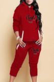 Grey Casual Print Patchwork Hooded Collar Long Sleeve Two Pieces