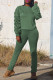 Green Fashion Casual Solid Fold O Neck Long Sleeve Two Pieces