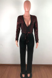 Gold Fashion Casual Patchwork Sequins V Neck Regular Jumpsuits