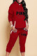 Burgundy Casual Print Patchwork Hooded Collar Long Sleeve Two Pieces
