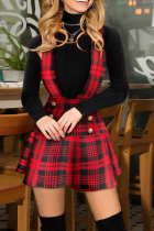 Red Party Plaid Flounce V Neck Cake Skirt Dresses