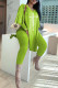 Fluorescent Color Fashion Casual Print Slit V Neck Long Sleeve Two Pieces
