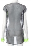 Green Fashion Casual Patchwork See-through Turndown Collar Outerwear