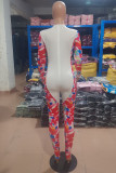 Red Fashion Casual Print Patchwork O Neck Regular Jumpsuits