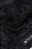 Black Sexy Print Lace Letter U Neck Skinny Jumpsuits