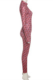 Red Fashion Casual Print Basic Turtleneck Long Sleeve Two Pieces