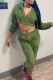 Army Green Casual Solid Patchwork Zipper Hooded Collar Long Sleeve Two Pieces