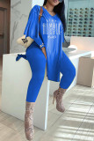 Red Fashion Casual Print Slit V Neck Long Sleeve Two Pieces