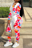 Red Fashion Casual Print Patchwork O Neck Regular Jumpsuits