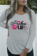 Grey Work Street Print Letter O Neck Tops