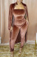 Coffee Fashion Casual Solid Cardigan Turndown Collar Long Sleeve Two Pieces