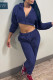 Tibetan Blue Casual Solid Patchwork Zipper Hooded Collar Long Sleeve Two Pieces